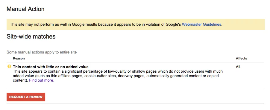 Search Console Manuel İşlem Mesajı